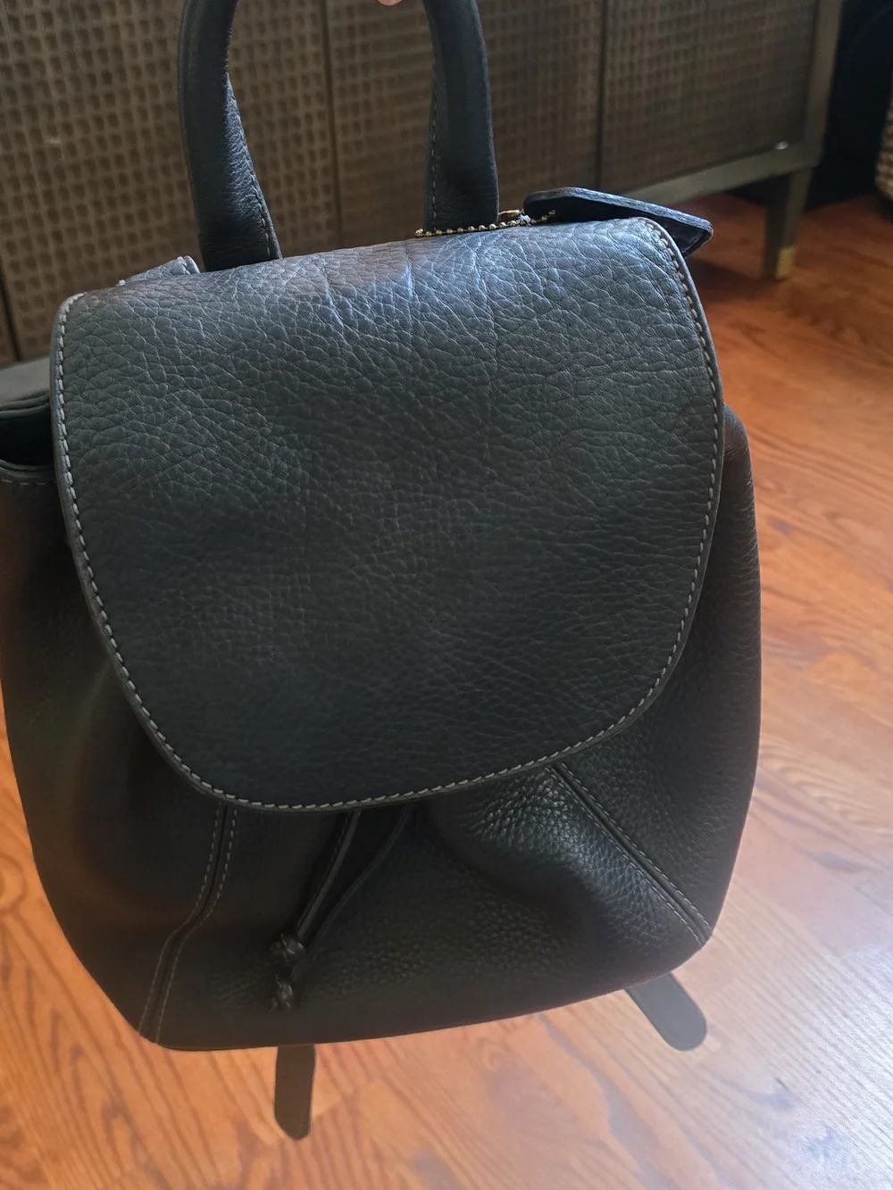 Coach Black Pebbled Leather Backpack with Gold-Tone Hardware